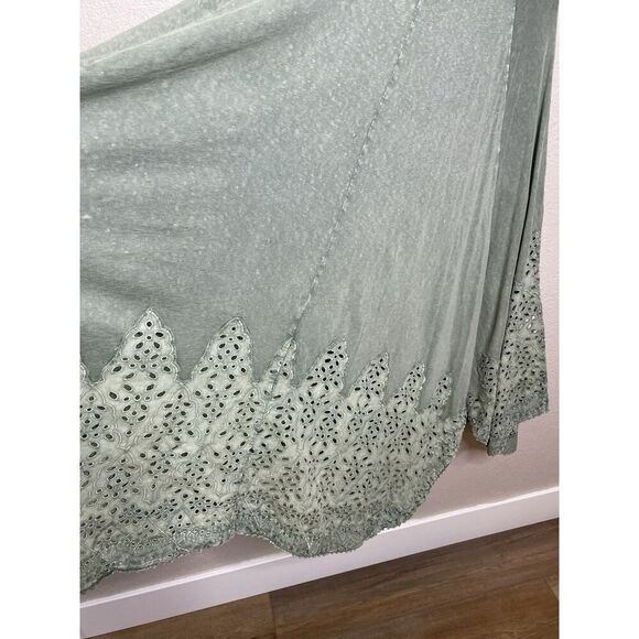 Soft Surroundings Dress L Eyelet Lace Asymmetric Hem Lagenlook Bohemian Green - Picture 4 of 10
